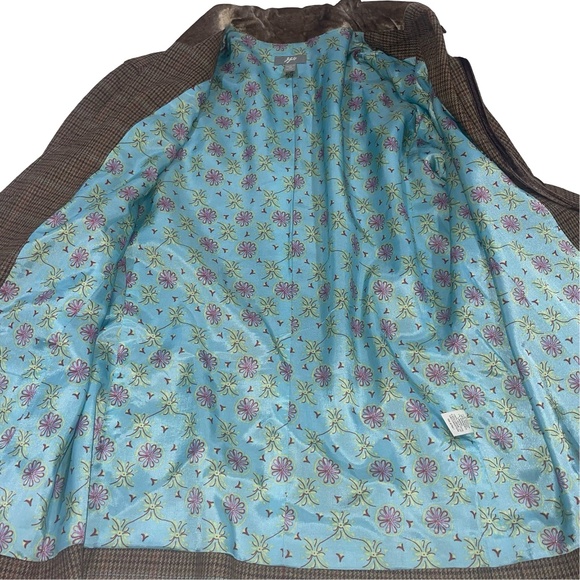 J. Jill Brown/Tweed Wool Plaid Velvet Trim Blazer Jacket Pearl buttons Sz 12 - Picture 6 of 13